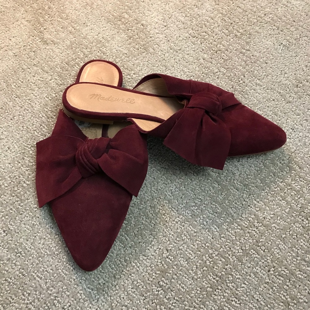 Madewell Burgundy Bow Top Slip On Slides Flats